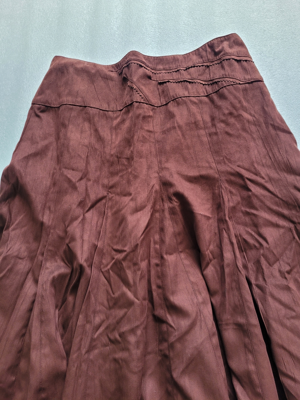 Vintage Faux Suede A-line Midi Skirt Gored Flared Chocolate Brown Size 10 - Picture 4 of 13